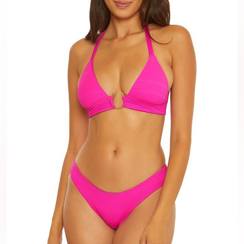 Pink Bikini Set | Ruched Triangle Top & Cheeky Bottom Women’s Vacation Swimwear
